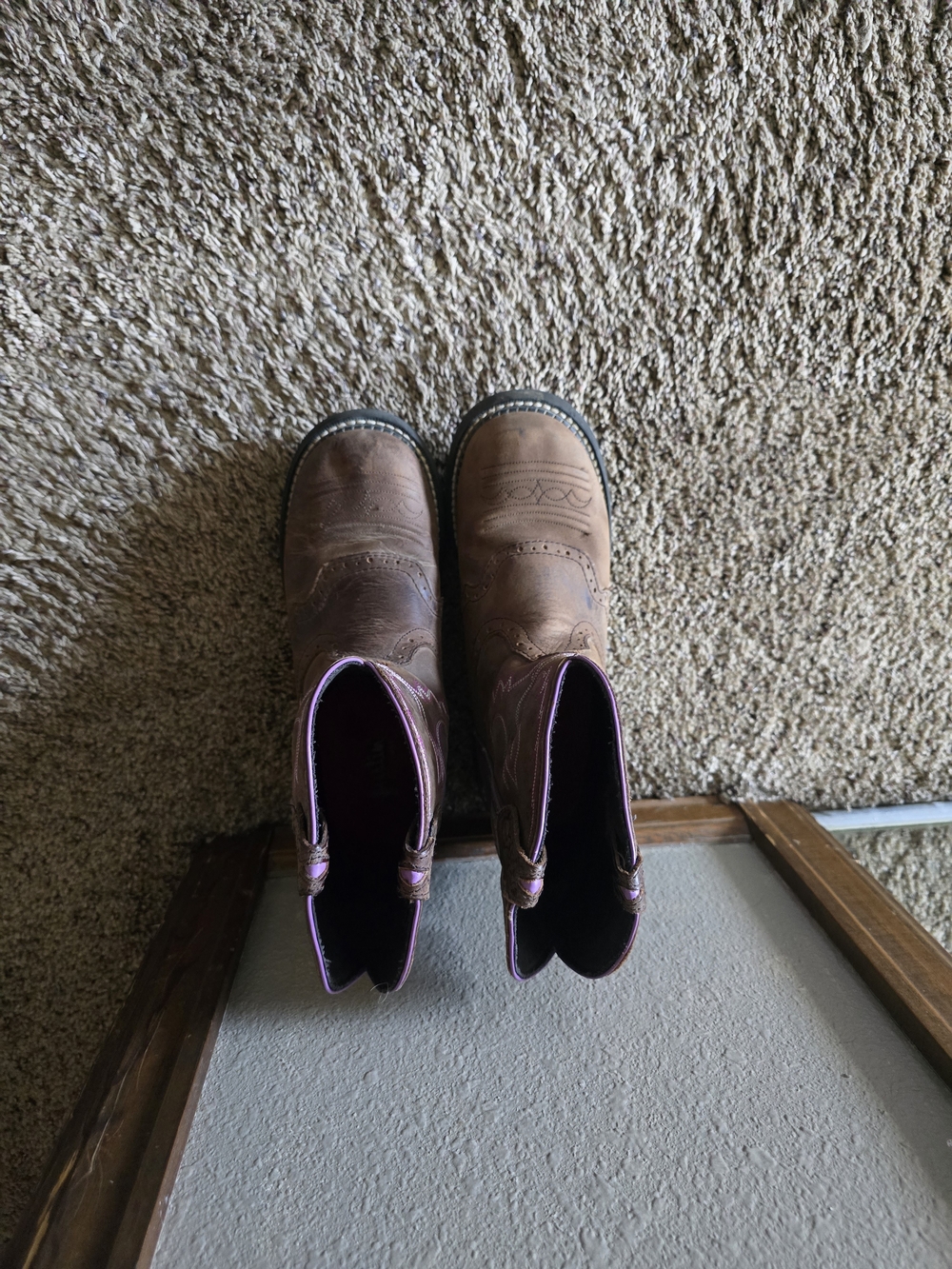 Women's Gemma Brown Leather Western Boots with Purple Lining